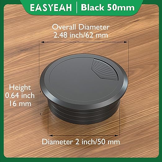 10 Pcs Desk Grommet 2" / 50 mm, Desk Cord Hole Cover, Cable Grommet ABS Plastic, Desk Hole Grommet for Home & Office Pc, Detachable Adjustable Cable Cord Organizer-Black