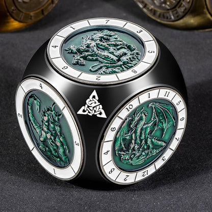7 in 1 D6 Spinner DND Dice Set D&D, Metal Cube D and D Dice with Gift Box, Dungeons Dragons Role Playing Dice, Black Green