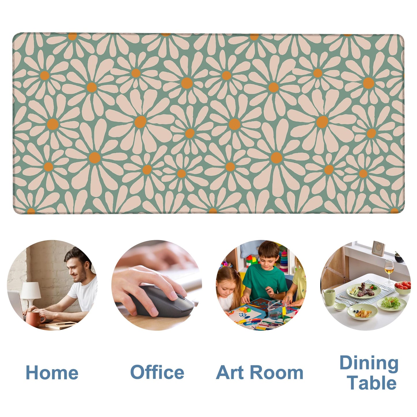 NITAHHHY Retro Daisy Flowers Gaming Mouse Pad 3mm Thick Stitched Edge Waterproof Non-Slip Large Computer Keyboard Mouse Mat,Suitable for Office Entertainment Decorative Desk Pad 35.4 x 15.7 Inches