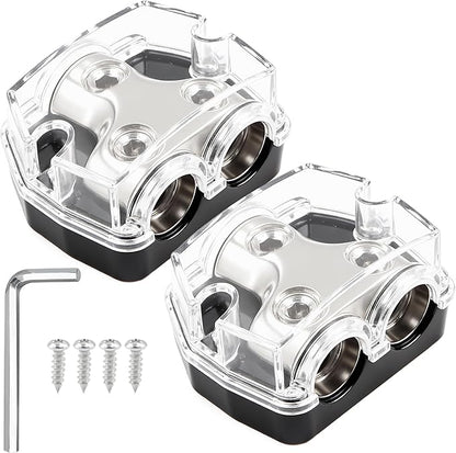2 Way Power Distribution Block 1x 0 GA in 2X 0 GA Out Circuit Protector Distribution Connecting Blocks for Car Audio Splitter,2Pcs with Installation Kit
