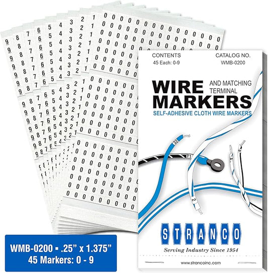 Premium Wire Marker Book for Cable Management, Vinyl-Coated, High-Tack Adhesive, Electric Panel Wire Label Stickers - 10 Pages, 1 Book, Numbered 0-9 (Pack of 5)
