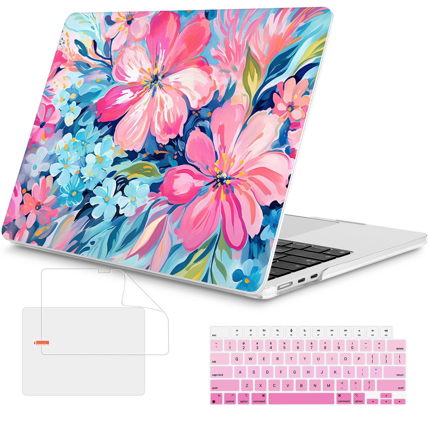 Mektron Case for 2026 MacBook Air 15 INCH M5 A3448 Compatible with M4 A3241 /M3 A3114 /M2 A2941 Printed Plastic Hard Shell Cover with 15.3" Liquid Retina Display Touch ID- Hand-Painted Flowers