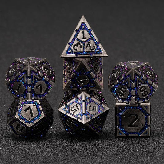 Metal D&D Dice Set, Polyhedral Metallic Dice with Cracks for Dungeons and Dragons RPG TTRPG DND 7-Die Set with Gift Case
