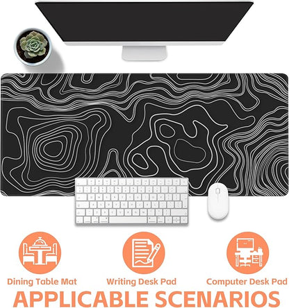 Mouse Pad Large Topographic Map Lines Non-Slip Game Desk Mat with Stitched Edge Laptop Keyboard Desk Pad for Work Home Gaming (35.4 x 15.7 Inches)