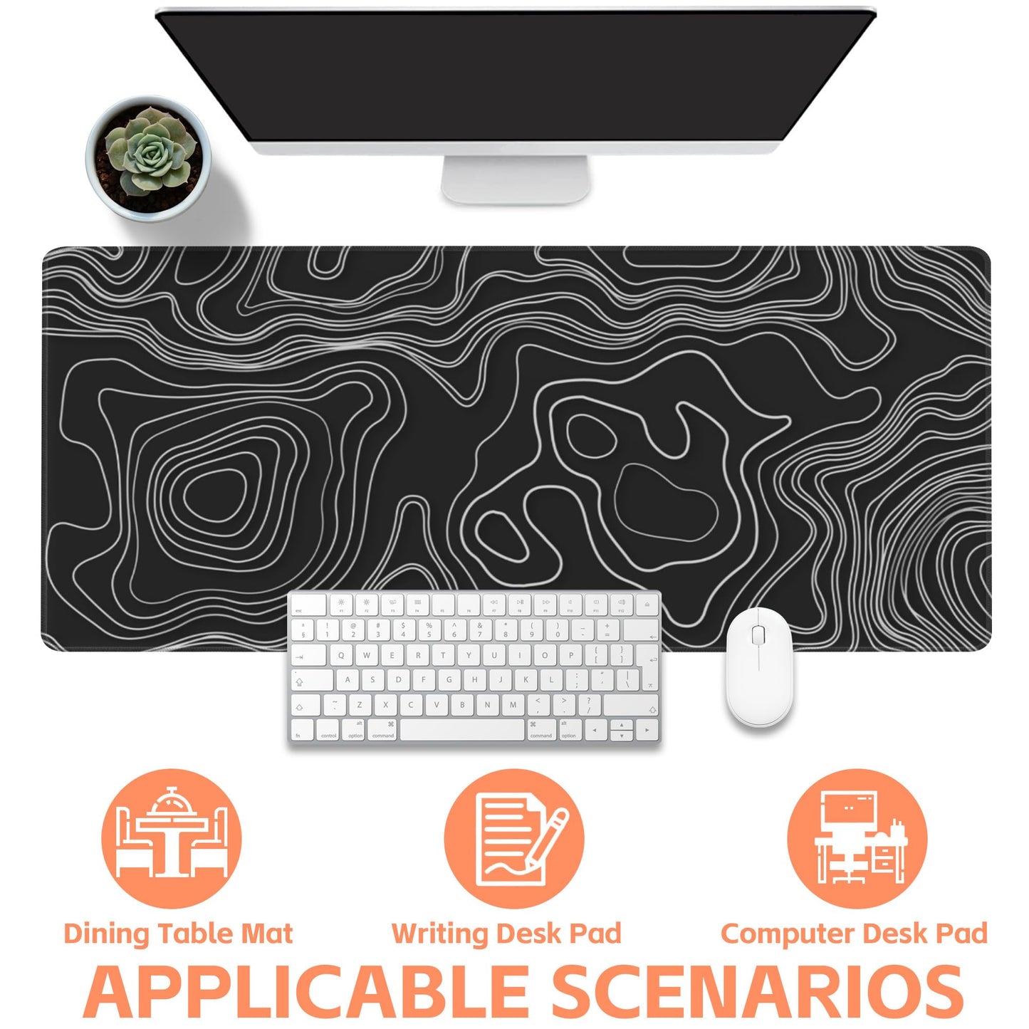 NIYLYNSYN Mouse Pad Large Topographic Map Lines Non-Slip Game Desk Mat with Stitched Edge Laptop Keyboard Desk Pad for Work Home Gaming (35.4 x 15.7 Inches)
