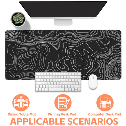 NIYLYNSYN Mouse Pad Large Topographic Map Lines Non-Slip Game Desk Mat with Stitched Edge Laptop Keyboard Desk Pad for Work Home Gaming (35.4 x 15.7 Inches)
