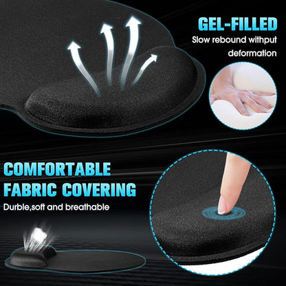 Yunsailing 8 Pack Ergonomic Mouse Pad with Wrist Rest Support Gel Memory Foam Mouse Pad Comfortable Computer Mouse Pad for Laptop Pain Relief Mousepad for Laptop, Computer, Gaming (Solid Black Style)