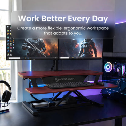 VERSADESK PowerPro 48 Inch Electric Standing Desk Converter – Push-Button Height Adjustable Sit to Stand Desk Riser for Multiple Monitors – Motorized Desktop Workstation with Wide Keyboard Tray