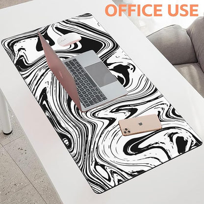 Mouse Pad Large Black and White Fluid Non-Slip Gaming Desk Mat with Stitched Edge Laptop Keyboard Desk Pad for Work Home Gaming (35.4 x 15.7 Inches)