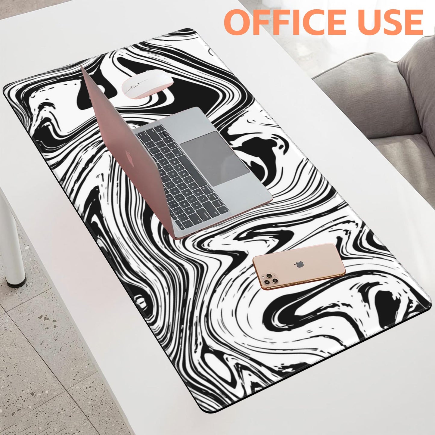 NIYLYNSYN Mouse Pad Large Black and White Fluid Non-Slip Gaming Desk Mat with Stitched Edge Laptop Keyboard Desk Pad for Work Home Gaming (35.4 x 15.7 Inches)
