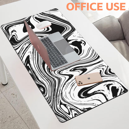 NIYLYNSYN Mouse Pad Large Black and White Fluid Non-Slip Gaming Desk Mat with Stitched Edge Laptop Keyboard Desk Pad for Work Home Gaming (35.4 x 15.7 Inches)