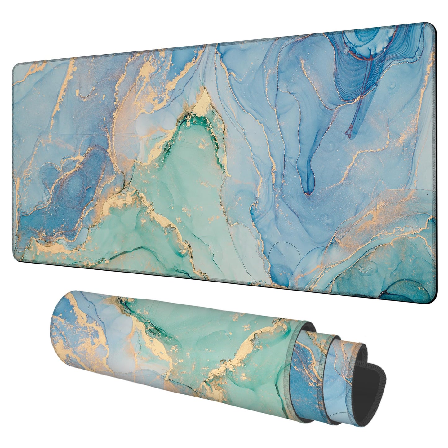 NITAHHHY Gaming Desk Pad Large Extra Length Fluid Art Marble Mouse Pad Keyboard Laptop Non-Slip Waterproof with Rubber Base Thick Stitched Edge Mouse Mat for Office Home 35.4 x 15.7 Inches