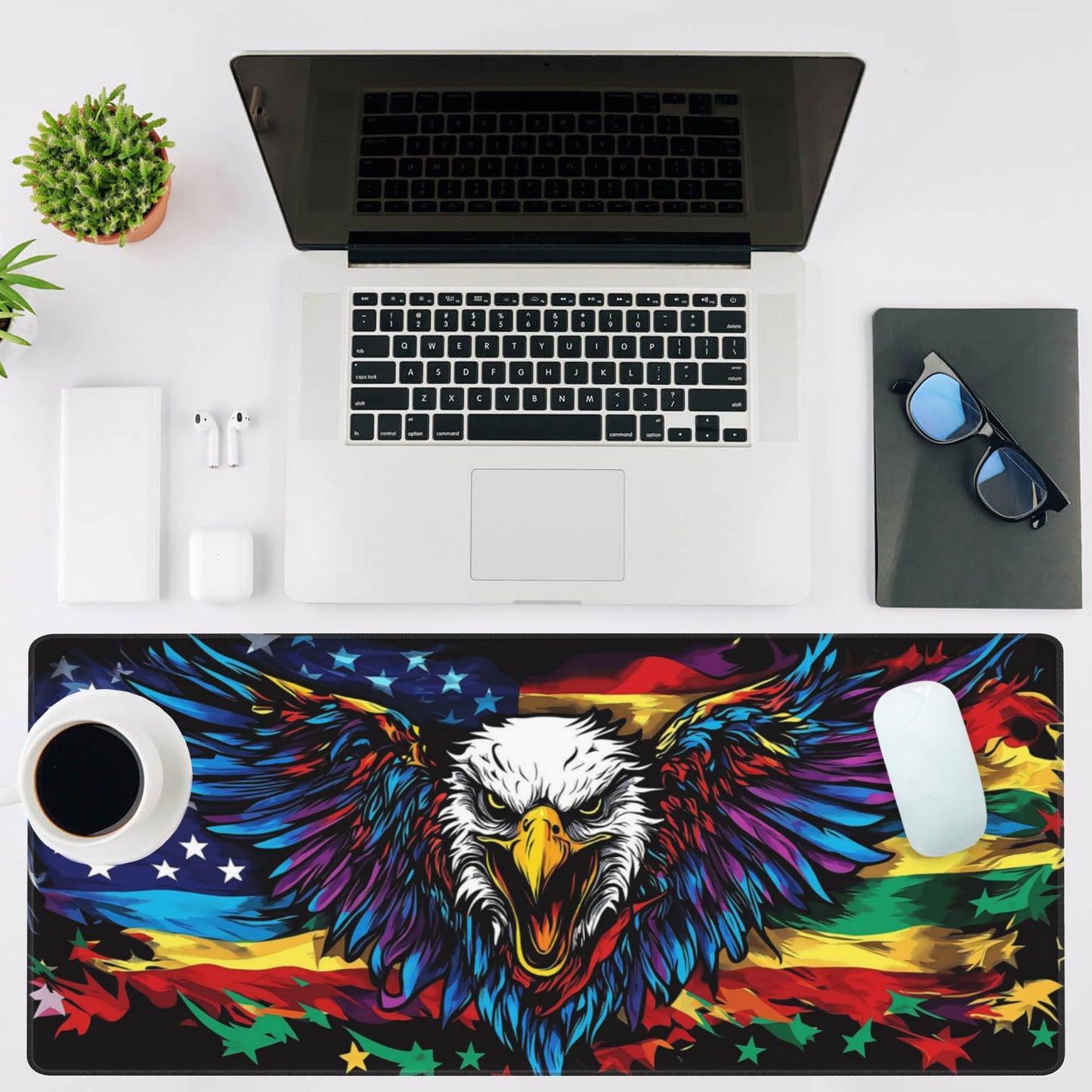 NIYLYNSYN Mouse Pad Large Flag with an Eagle Non-Slip Gaming Desk Mat with Stitched Edge Laptop Keyboard Desk Pad for Work Home Gaming (35.4 x 15.7 Inches)