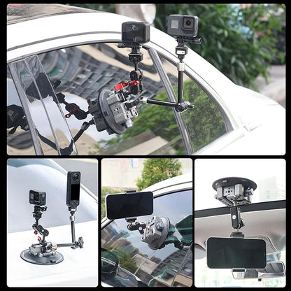 4.5" Suction Cup Camera Mount – Ultimate Car Camera Mount with Cold Shoe, NATO Rail, and Threaded Holes for Cameras, Action Cameras, Phones (4.5")