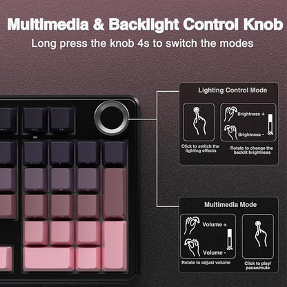 AULA F99 Pro Wireless Mechanical Keyboard with Knob,Tri-Mode BT5.0/USB-C/2.4GHz Hot Swappable Keyboard,Pre-lubed Switches,RGB Backlit Computer Gaming Keyboards