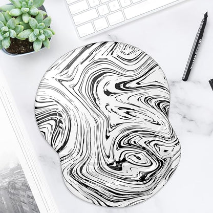 ITNRSIIET Ergonomic Mouse Pad with Gel Wrist Support Small Wrist Rest Smooth Surface Non-Slip PU Base Comfortable Office Supplies Pain Relief, 8.7 x 7.2 inches, Black and White Texture