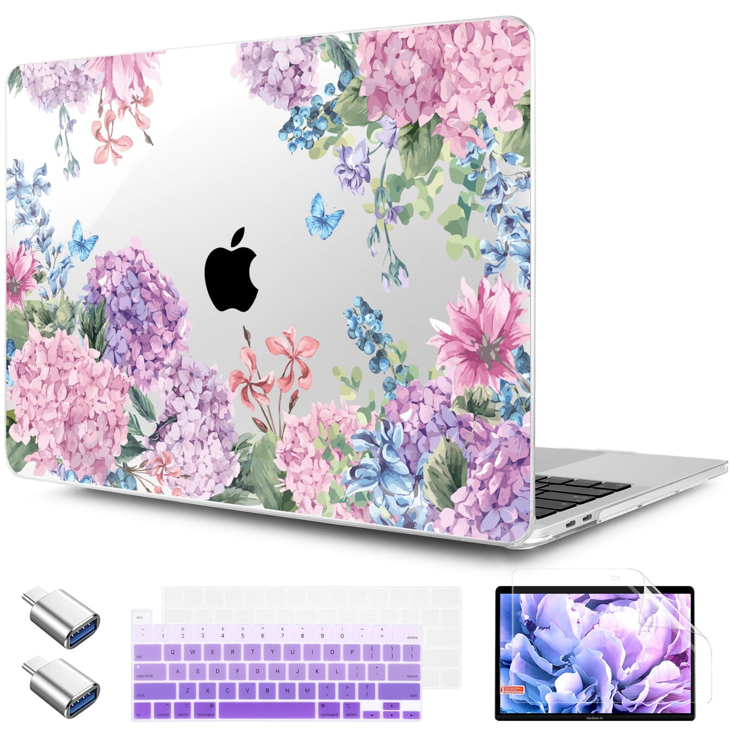 TWOLSKOO Compatible with MacBook Pro 13 inch Case 2023-2016 A2338 M2/M1 A2251 A2289 A2159 A1989 A1706, Plastic Hard Shell Cover & Keyboard Skin & Screen Protector, Colorful Hydrangea