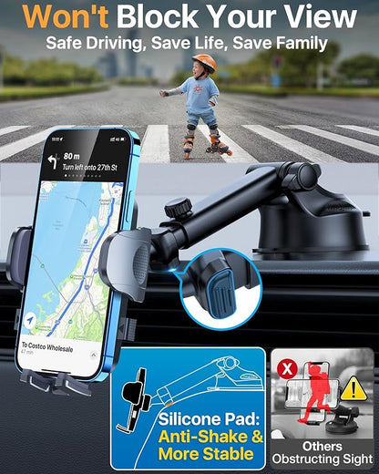 2025 Ultimate Car Phone Mount【98+LBS Strongest Suction & Military-Grade】【Patent & Safety Certs】 Cell Phone Holder Truck Stand for Dashboard Windshield Vent for iPhone 16 Pro Max Samsung (Black)