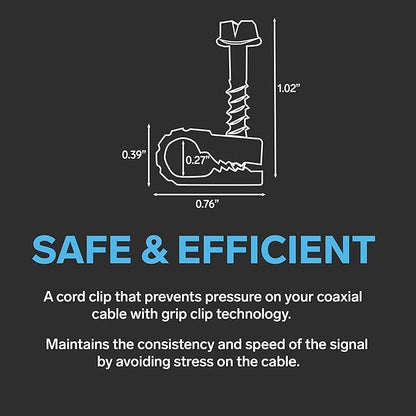 STEREN Coaxial Cable Clips - Cable Holder - Wire Clips - Siding Clips for Hanging - Cord Holder for Desk - Cable Clamps (Gray, 100 Count - Single Screw)