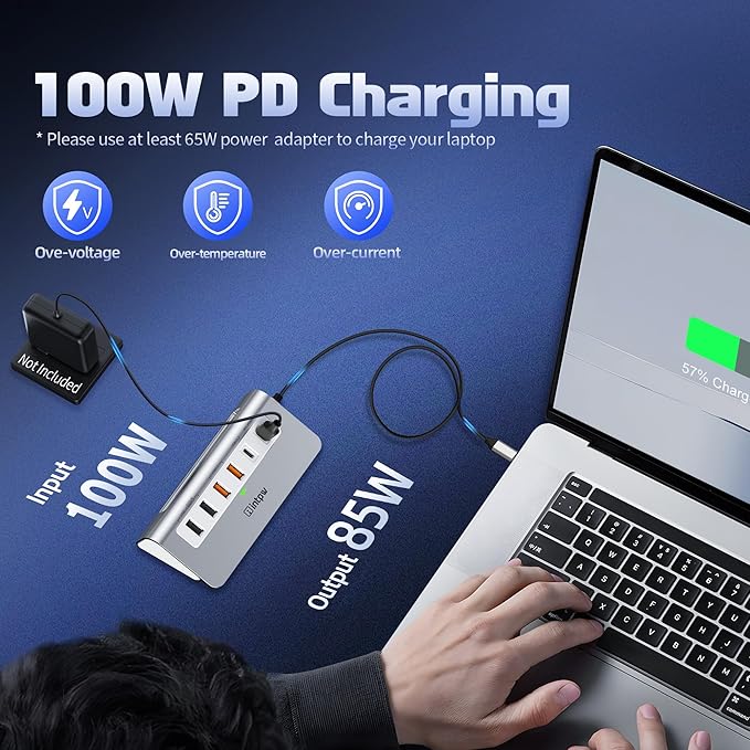 intpw USB C Hub, P9 PRO USB C Hub Multiport Adapter with 4K HDMI, PD 100W, Type-C & 2 USB A 3.2 10Gbps, 2 USB A 2.0, SD/TF Card Reader, Aluminum USB Hub for Laptop, iPhone 17 Series, MacBook, iPad