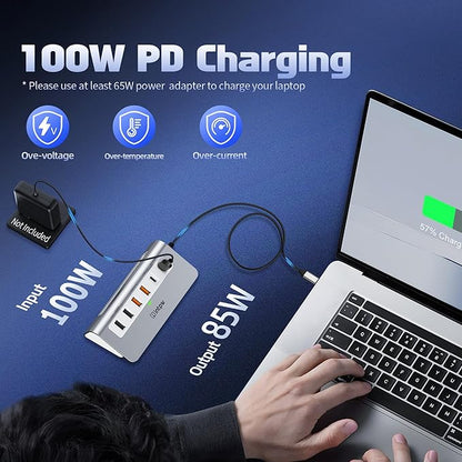 intpw USB C Hub, P9 PRO USB C Hub Multiport Adapter with 4K HDMI, PD 100W, Type-C & 2 USB A 3.2 10Gbps, 2 USB A 2.0, SD/TF Card Reader, Aluminum USB Hub for Laptop, iPhone 17 Series, MacBook, iPad