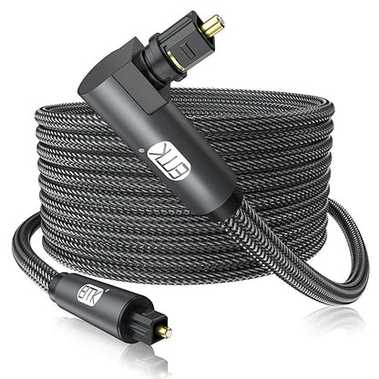 EMK 90 Degree Toslink Optical Cable 360 Degree Free-Rotating Plug Fiber Optic Cable S/PDIF Toslink Male to Male for Home Theater, Sound Bar, TV, PS4, Xbox,Grey (50ft/15m)