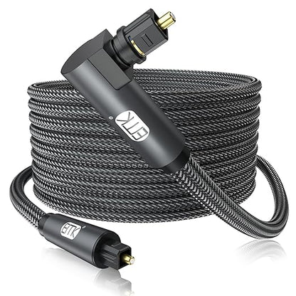 EMK 90 Degree Toslink Optical Cable 360 Degree Free-Rotating Plug Fiber Optic Cable S/PDIF Toslink Male to Male for Home Theater, Sound Bar, TV, PS4, Xbox,Grey (16ft/5m)