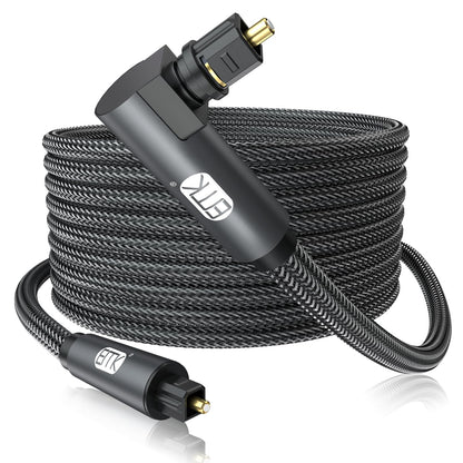 EMK 90 Degree Toslink Optical Cable 360 Degree Free-Rotating Plug Fiber Optic Cable S/PDIF Toslink Male to Male for Home Theater, Sound Bar, TV, PS4, Xbox,Grey (50ft/15m)