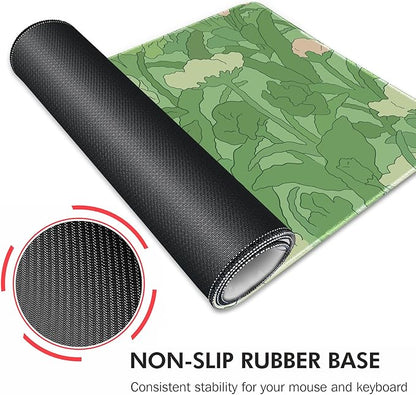 Galdas Gaming Mouse Pad XXL XL Large Long Extended Big Mousepad Non-Slip Rubber Keyboard Mouse Pad with Stitched Edges for Laptop Home Office (31.5x11.8x0.08 Inch) -Green Leaf