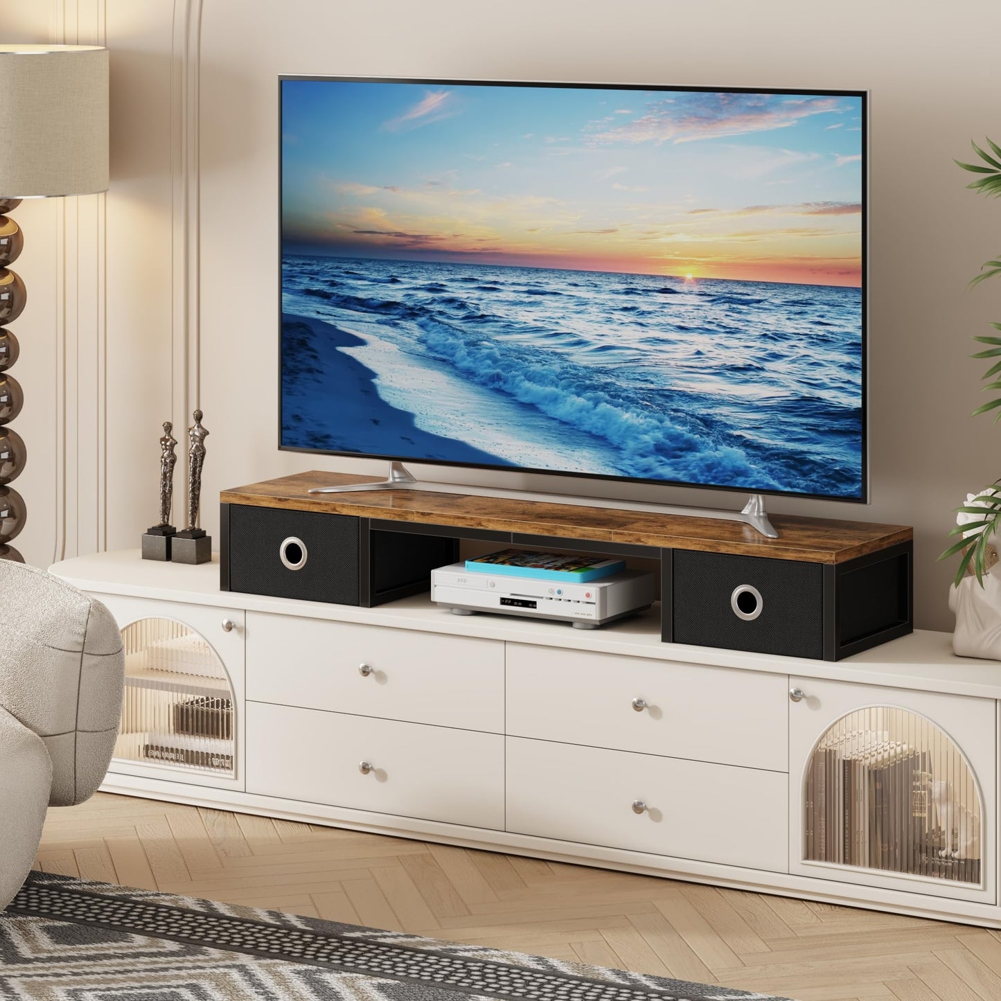 YAOHUOO 45" Large TV Riser with Fabric Drawers for 32-60 inch TV
