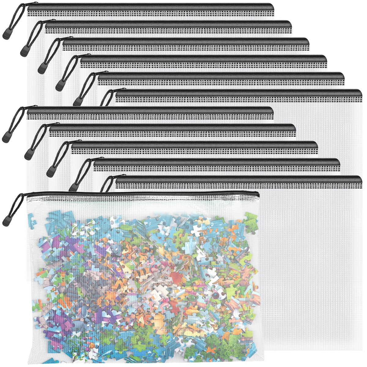 Umriox 12 Pack B4 Black Mesh Zipper Bags, File Organizer Pouch for Storage