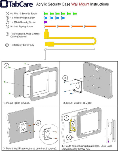 TABcare Anti-Theft Acrylic VESA Enclosure for Apple iPad Pro 9.7" with Free Wall Mount Kit & 90-Degree Angle Charge Cable (iPad Pro 9.7", White)