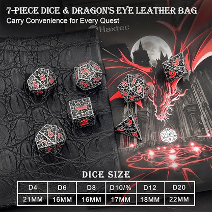 Haxtec DND Dice Set Polyhedral D&D Dice Compatible with Dungeons and Dragons Gift TTRPG Antique Iron Red Metal Dice