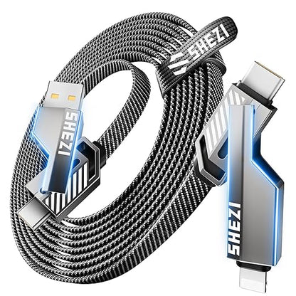 [One is Enough]4-in-1 USB C to Lightning Cable, 46W High-Speed Charging & Fast Data Transfer,CarPlay & Android Auto Support Multi Charger Cord Combo Lightning/Type C/USB A for iPhone/Samsung/iPad,5FT