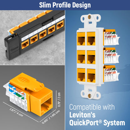 Everest 45 Degree RJ45 Cat6 Keystone Jacks Slim Profile 20-Pack Yellow