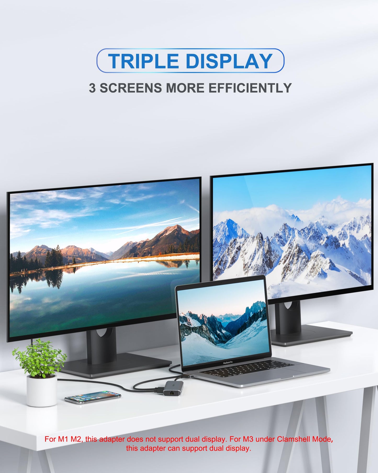 MacBook Pro Docking Station Dual Monitor MacBook Pro HDMI Adapter, 9 in 1 USB C Adapters for MacBook Pro Air Mac HDMI Dock Dongle Dual USB C to Dual HDMI Ethernet 3USB SD Card Reader 100W PD