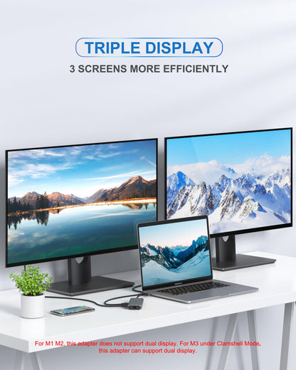 MacBook Pro Docking Station Dual Monitor MacBook Pro HDMI Adapter, 9 in 1 USB C Adapters for MacBook Pro Air Mac HDMI Dock Dongle Dual USB C to Dual HDMI Ethernet 3USB SD Card Reader 100W PD