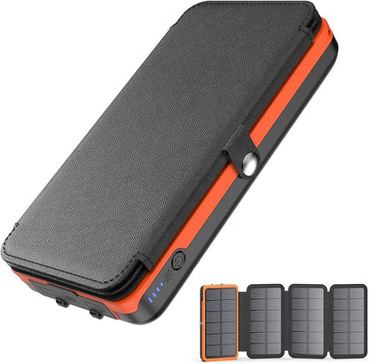 Hiluckey Solar Charger Power Bank 27000mAh - 22.5W Fast Charging Portable Phone Charger with 4 Solar Panels - USB C PD External Battery Pack with 3 USB Outputs for Cellphone Tablet