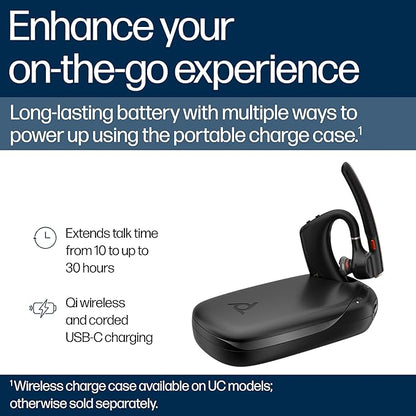 POLY Voyager Legend 50 UC Bluetooth Headset with Charging Case - 4 Noise-Canceling Mics, AI NoiseBlockAI & WindSmart Tech - Bluetooth Headphones with Mic, Smart Call Controls, All-Day Comfort