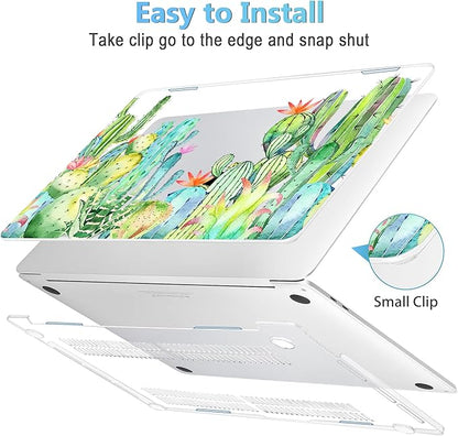 Mektron for MacBook Air 13 Case A1466/A1369 (2010-2017 Release), Snap-on Plastic Hard Shell Cover for MacBook Air 13.3 inch with Keyboard Cover,Watercolor Cactus