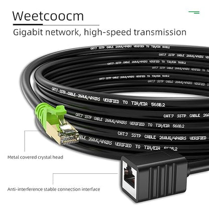 Ethernet Extension Cable 15ft, Network Cat6a Extension Patch Cable RJ45 Cords Shielded Male to Female Connector (15FT)
