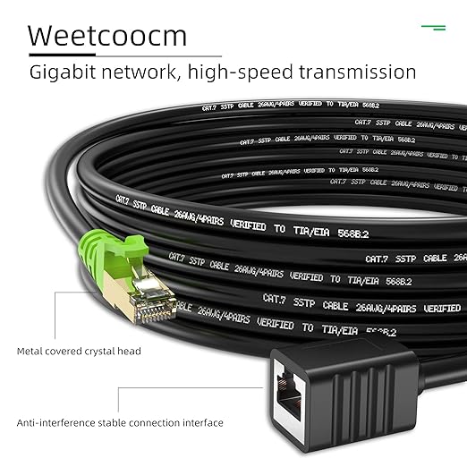 Ethernet Extension Cable 25ft, Network Cat6a Extension Patch Cable RJ45 Cords Shielded Male to Female Connector (25FT)