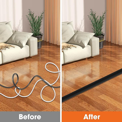 10 FT Floor Cord Cover, Cord Covers for Wires on Floor, Cord Protector, Floor Cable Cover, Hide Extension Cord Covers for Floor, Cable Cavity: 0.47" (W) x 0.29" (H), Black