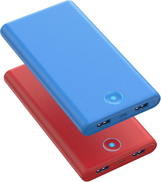 [2 Pack] Portable Charger Power Bank 20000mAh,Ultra Slim Portable Phone Charger with Dual USB Outputs,Backup Charging External Battery Pack Compatible with iPhone 15/14/13/12/11,Android etc-Red+Blue
