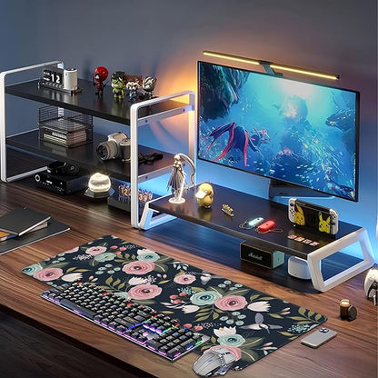 Colorful Flowers and Birds Desk Mat,Large Spring Floral Bird Gaming Keyboard Mouse Pad,Non-Slip Rubber Base Desk Pad Thick Stitched Edges Waterproof Mousepad Mouse Mat 31.5"x11.8"