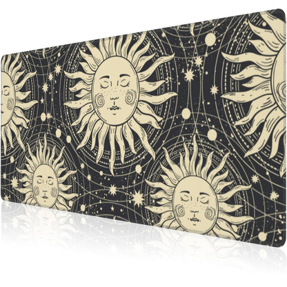 Mouse Pad, Large Golden Sun with a Face and Orbits Desk Mat, Extended Non-Slip Gaming Keyboard Mousepad Desk Pad, Thick Stitched Edges Waterproof Mouse Mat 31.5"x15.7" (Boho Pattern)