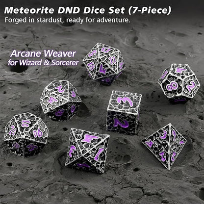PJOY Metal Dice Set D&D for Dungeons and Dragons Dice with Case Meteorite Iron Purple 7PCS 16mm Role Playing Cool DND Gifts for Players DM Board Game Masters Wizards