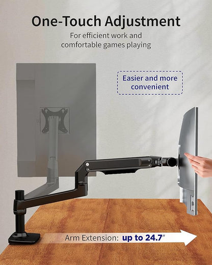 Single Monitor Arm Desk Mount, Holds Screens up to 40 Inches and 25 lbs, Fully Adjustable Vesa Monitor Mount with C-Clamp and Grommet Base, Aluminum, Black