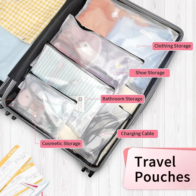 Umriox Mesh Zipper Pouch Bags, A3+A4 (Black, 24 Packs), Large Storage Bags, Zipper Bags for Office Supplies Travel Accessories and Board Games Storage