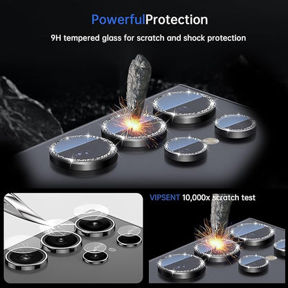 For Samsung Galaxy S24 Ultra Camera Lens Protector, Individual Lens Protector, Ultra HD 9H Tempered Glass Screen Protective Cover, Anti-scratch, Military Grade Drop Protection 2 Set. (Glitter Black, S24 Ultra)